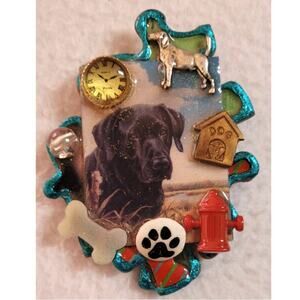 Black Labrador Dog Handmade Brooch Pin Oversized Vtg 80s Pop Art Colorful OOAK